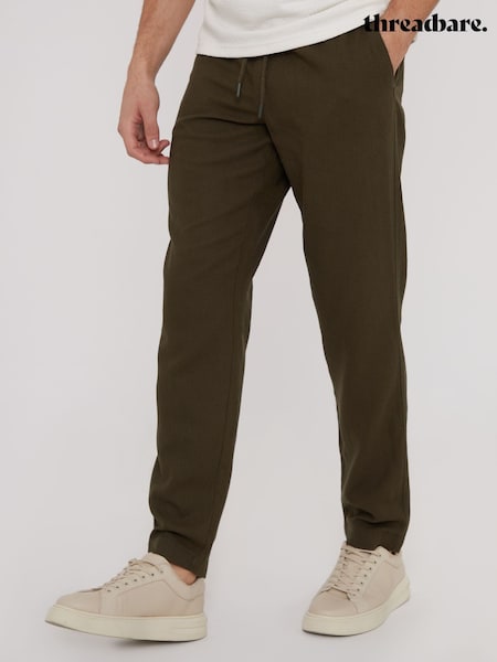 Threadbare Khaki Linen Blend Drawcord Trousers (N71634) | ₪171