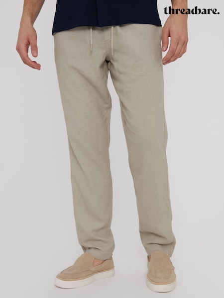 Threadbare Light Stone Linen Blend Drawcord Trousers (N71641) | €40