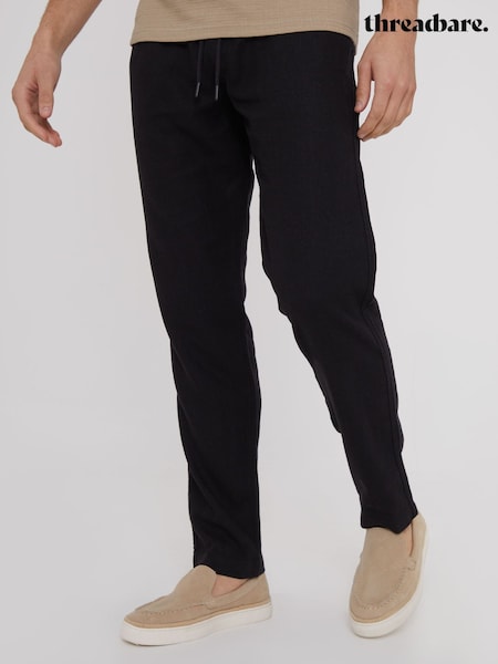 Threadbare Black Linen Blend Drawcord Trousers (N71662) | R$ 325