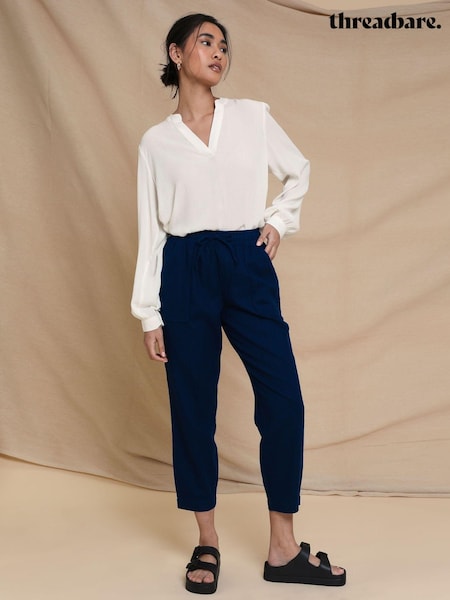 Threadbare Blue Petite Linen Blend Tapered Trousers (N71672) | €33
