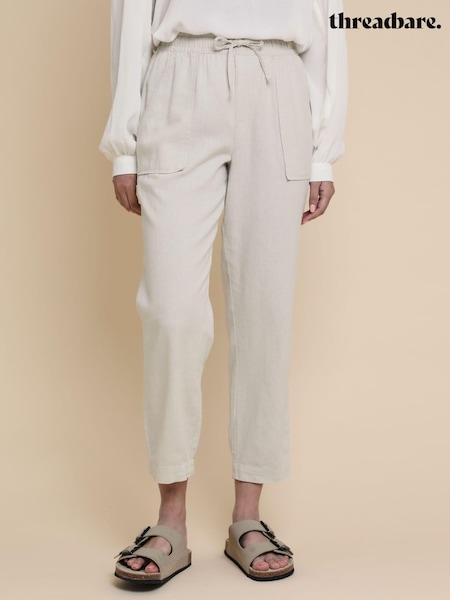 Threadbare Cream Petite Linen Blend Tapered Trousers (N71693) | €33