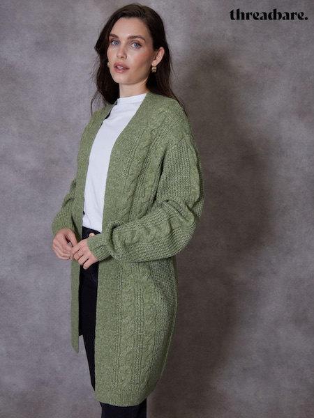 zelena - Threadbare Ladies Rozanna Cable Detail Cardigan (N71704) | € 34