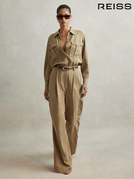 Reiss Khaki Liliana Lyocell Wide Leg Jumpsuit (N71815) | €140