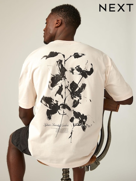 White/Black 100% Cotton Floral Nature Graphic T-Shirt (N71830) | €12