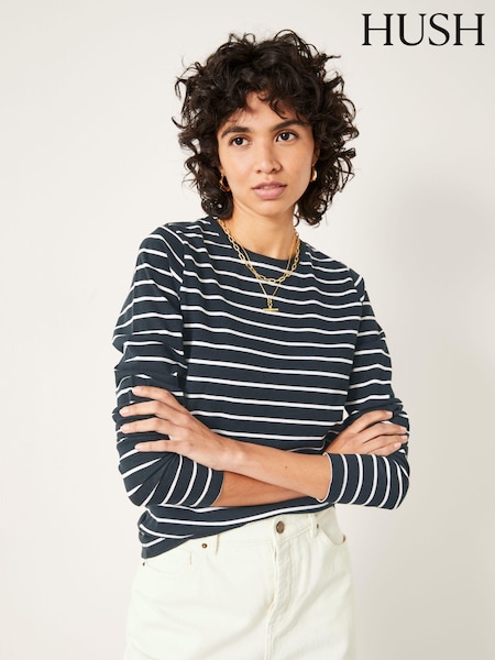 Hush Black Anna Stripe Crew Neck T-Shirt (N71892) | AED113