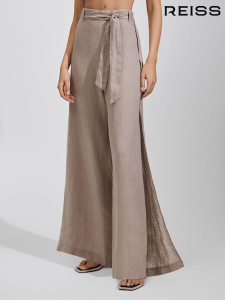 Reiss Taupe Harry Linen Side Split Trousers (N71909) | AED994