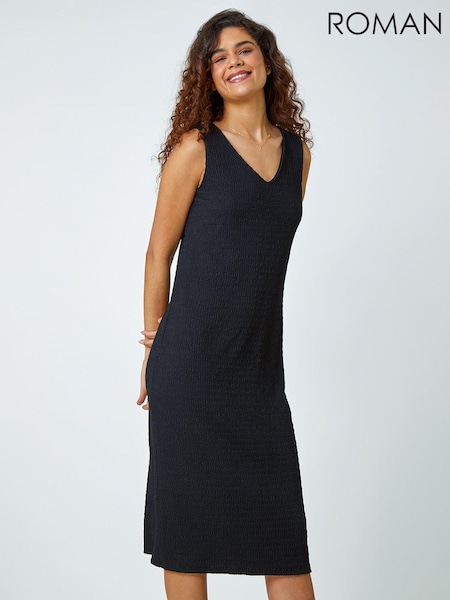 Roman Black Textured Stretch Jersey Midi Dress (N71918) | €53