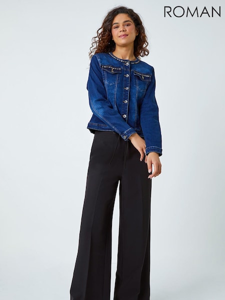 Roman Collarless Tape Stretch Denim Jacket (N71953) | ‏283‏₪