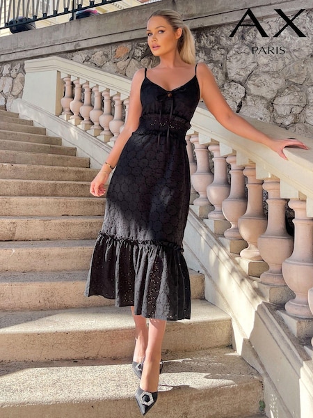 Negru - Rochie midi albă cu tiv cu volant Paris Broderies (N72073) | 232 LEI