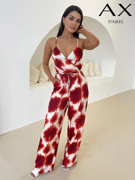 AX Paris Metallic Rust Printed Strappy Tie Waist Jumpsuit (N72099) | €28