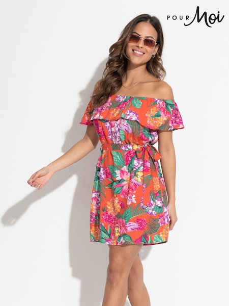 Pour Moi Lenzing™ Ecovero™ Viscose Frill Belted Bardot Dress (N72124) | €57