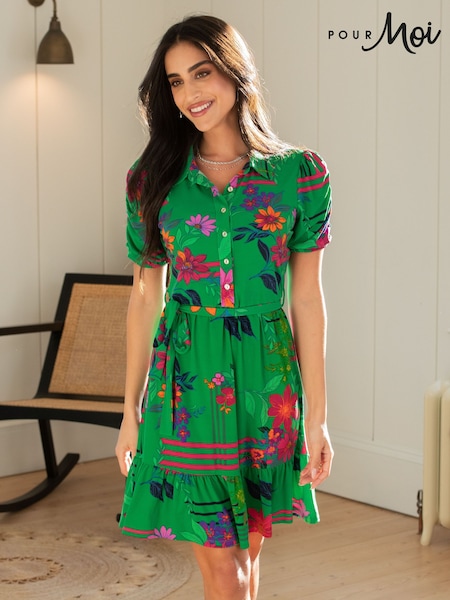 Pour Moi Jodie Fuller Bust Slinky Jersey Tiered Shirt Dress (N72180) | ‏121 ر.ق.