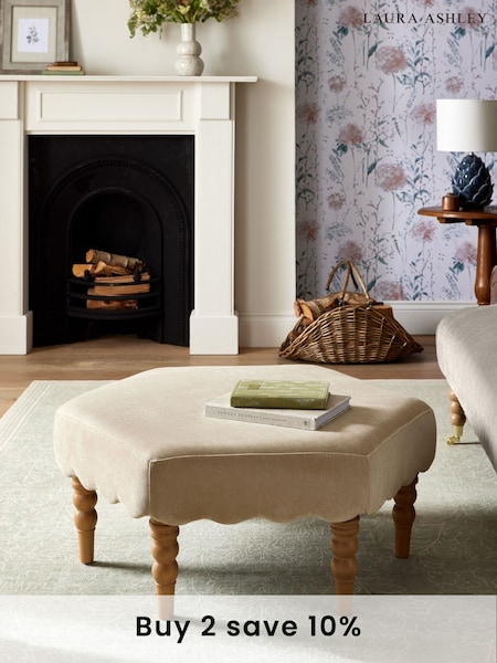 Laura Ashley Baron Chenille Hazelnut Large Footstool (N72374) | €316