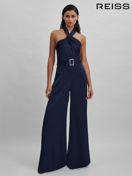 Halston Satin Halter Neck Jumpsuit (N72478) | €941