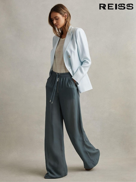 Reiss Blue Cameilla Drawstring Zip-Front Wide Leg Trousers (N72482) | €95