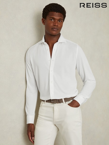 Reiss White Bobby Modal Blend Cutaway Collar Shirt (N72489) | AED706
