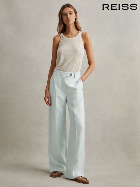 Reiss Blue Lori Viscose-Linen Wide Leg Suit Trousers (N72507) | €80