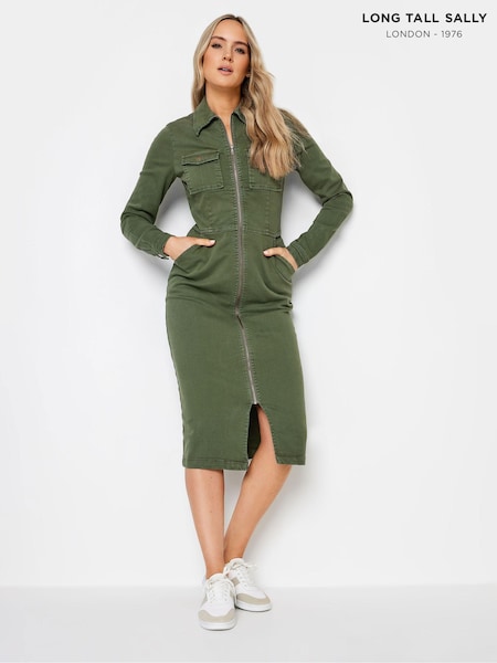 ירוק - Long Tall Sally Green Zip Up Dress (N72587) | ‏226‏₪