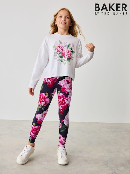 Baker by Ted Baker Navy 100% Cotton Floral Graphic T-Shirt And Legging Set (N72640) | AED107 - AED122