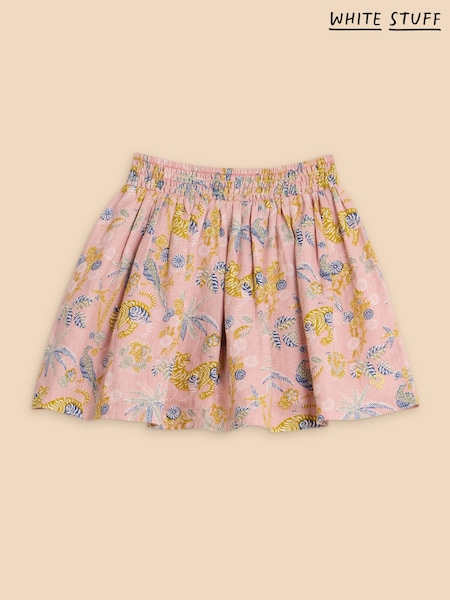 White Stuff Pink Printed 100% Linen Woven Skirt (N72641) | AED64