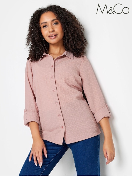 M&Co Pink Petite Textured Turn Back Sleeve Shirt (N72648) | €17