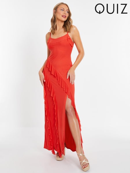 Quiz Red Mesh Strappy Ruffle Maxi Dress (N72661) | €16