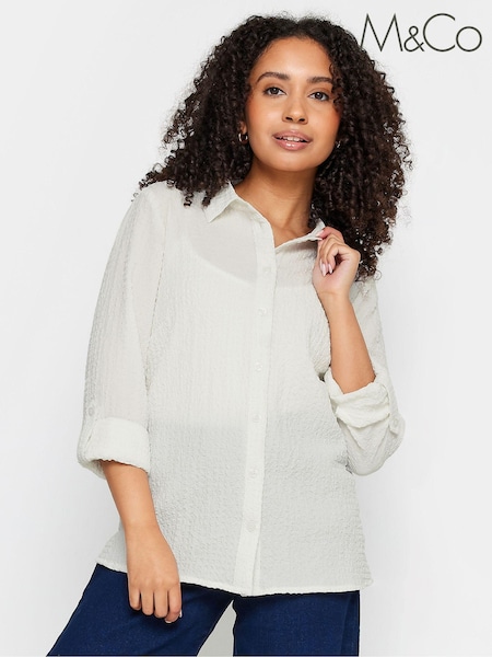 M&Co Cream Petite Textured Turn Back Sleeve Shirt (N72668) | €44