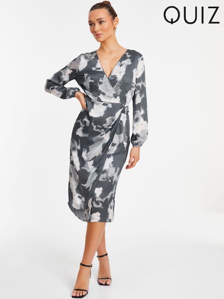 Quiz Smudge Crepe Long Sleeve Midi Dress (N72677) | ‏153 ر.س.‏