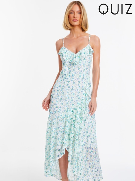 Quiz White Ditsy Floral Chiffon Strappy Maxi Dress With Ruffle Details (N72691) | €37
