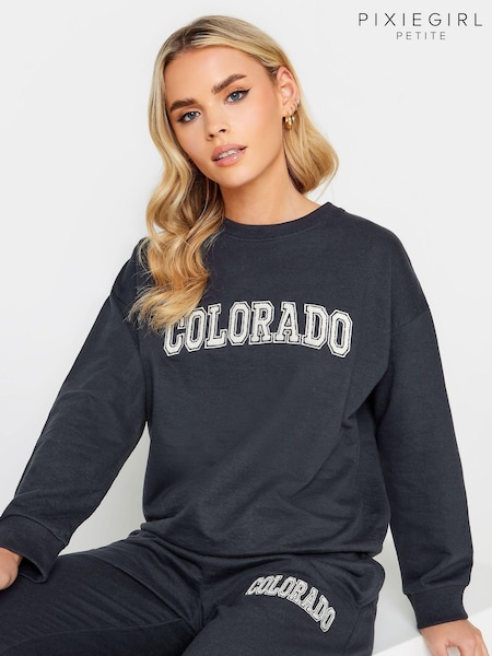 PixieGirl Petite Blue 'Colorado' Slogan Sweatshirt (N72695) | €17