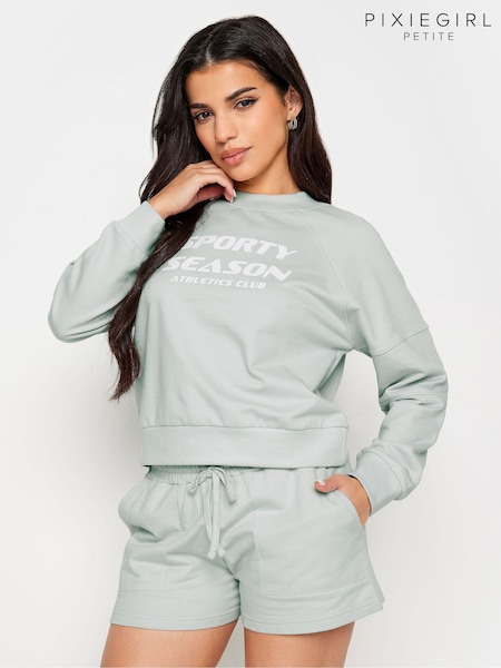 Серый - PixieGirl Petite Sporty Season Slogan Cropped 100% Cotton Sweatshirt (N72699) | €14