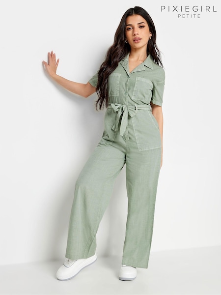PixieGirl Petite Green 100% Cotton Utility Washed Jumpsuit (N72723) | €24