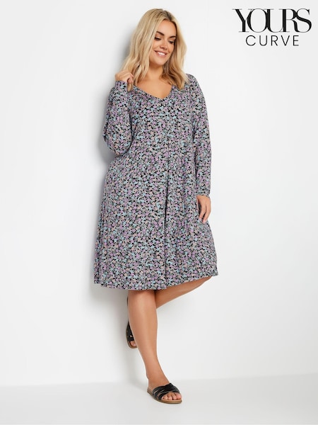 Yours Curve Black/ chorome Pleated Front Shorter Dress (N72732) | €36