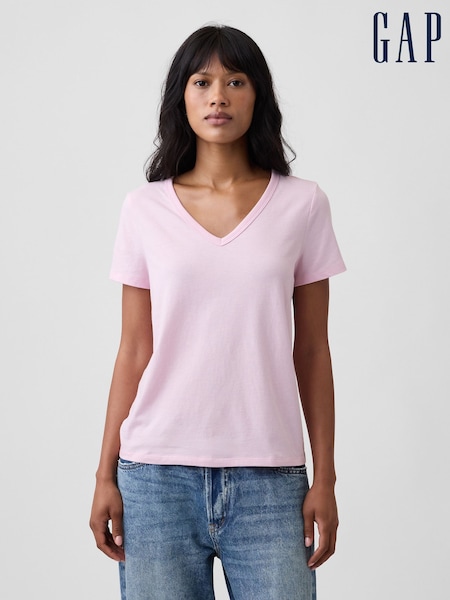 Pale Pink - Gap Favourite V-neck Short Sleeve T-shirt