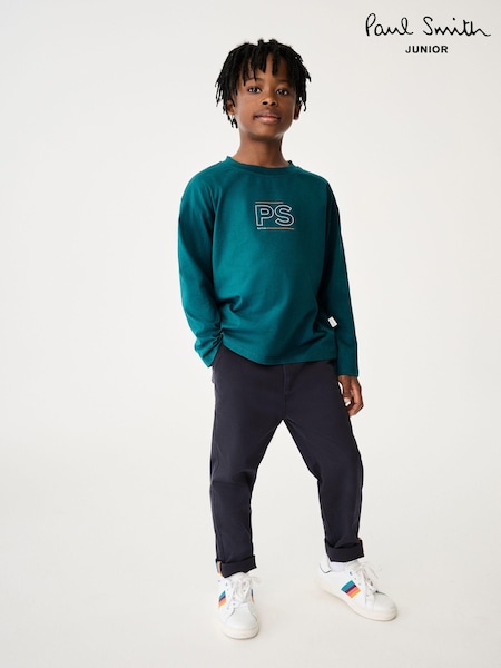 Paul Smith Junior Boys Oversized Teal Blue Long Sleeve Iconic Print T-Shirt (N72745) | €53