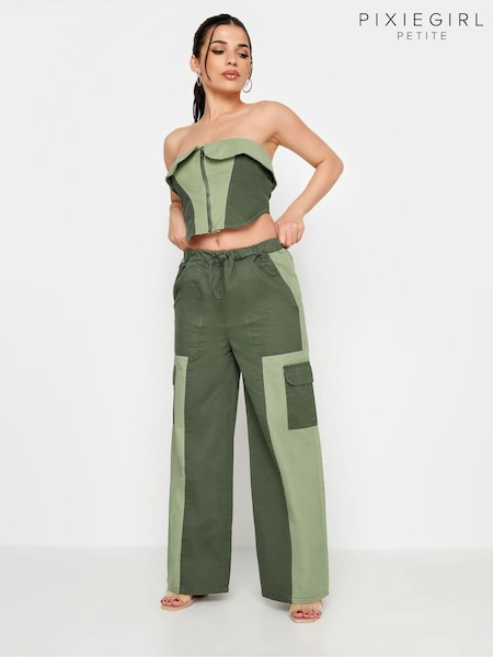 PixieGirl Petite Khaki Green Colourblock Cargo Trousers (N72751) | €21.50