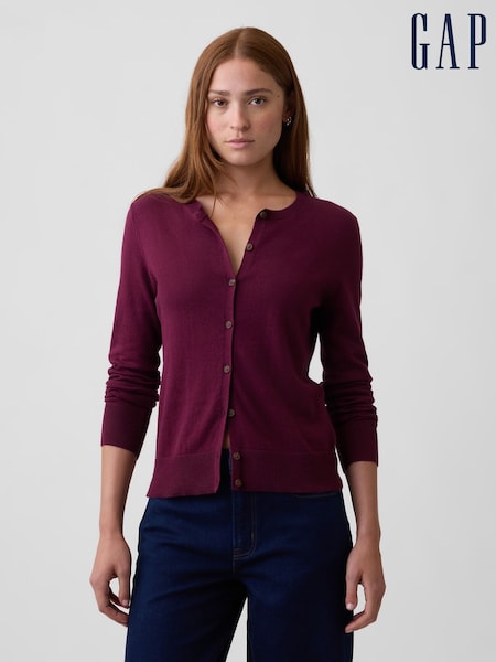 Burgundy Red - Gap Crew Neck Cardigan