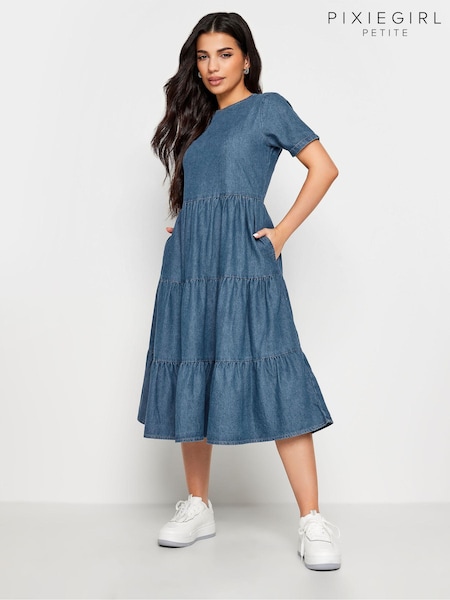PixieGirl Petite Blue Denim Tiered Dress (N72772) | €30