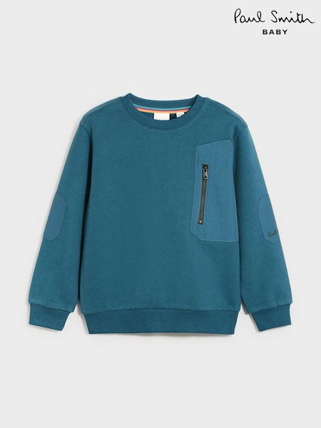 Paul Smith Junior Boys Mid Blue Nylon Panel Crew Neck Sweatshirt (N72777) | AED325