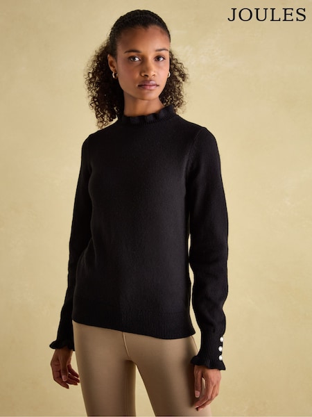 Joules Edith Black Frill Neck Jumper (N72796) | R$ 545