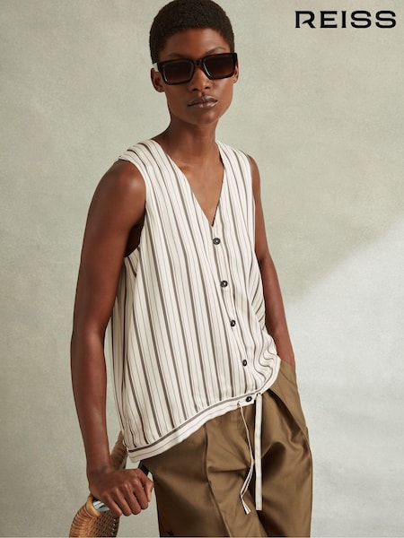Reiss Ivory/Grey Francie Striped Drawstring Hem Waistcoat (N72806) | €70