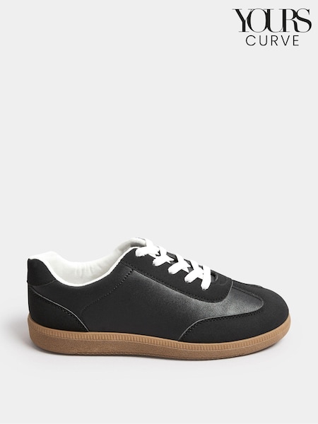 Yours Curve Black Extra Wide Fit Retro Trainers Gum Sole (N72809) | ₪156