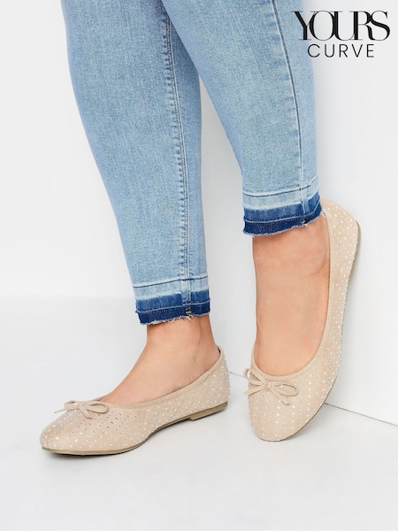 Yours Curve Nude Extra-Wide Fit Sparkle Ballet Shoes (N72811) | 119 QAR