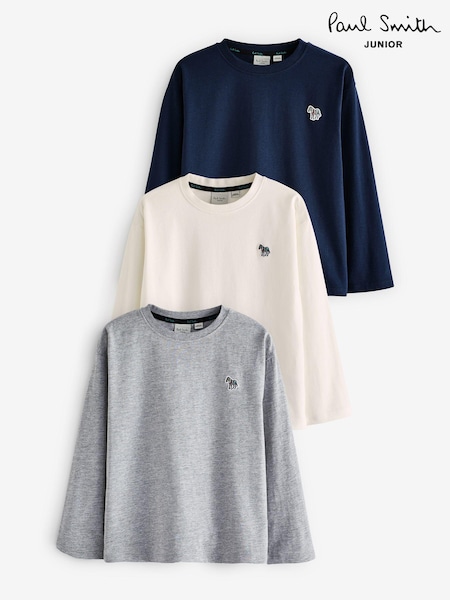 Paul Smith Junior Boys Signature Long Sleeve 100% Cotton T-Shirts 3 Pack (N72829) | CA$97