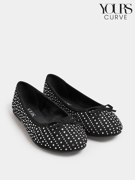Yours Curve Black Extra-Wide Fit Sparkle Ballet Shoes (N72830) | 1,442 UAH