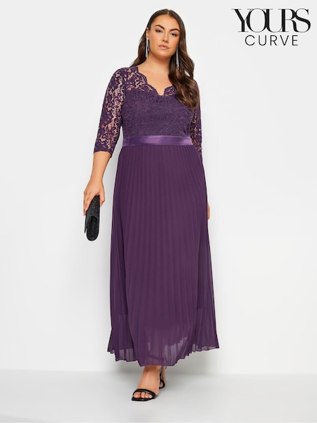Пурпурный - Yours Curve Lace Wrap Pleated Maxi Dress (N72840) | €33