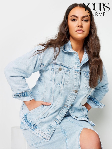 Albastru - Yours Curve Washed Oversized 100% Cotton Jachetă din denim (N72880) | 136 LEI