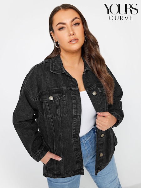 Yours Curve Black Washed Oversized 100% Cotton Denim Jacket (N72883) | €50