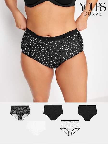Yours Curve Black 100% Cotton Butterfly Design High Waisted Full Briefs 5 Pack (N72896) | € 30