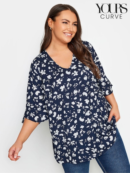Yours Curve Blue Frill Sleeve Swing Top (N72911) | $42